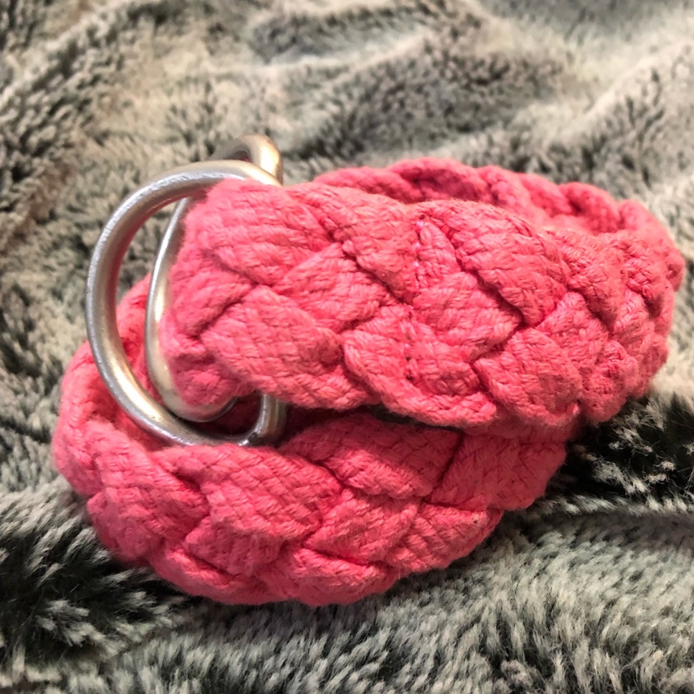JCrew washed-out pink braided rope belt, D-rings, S/M 41”